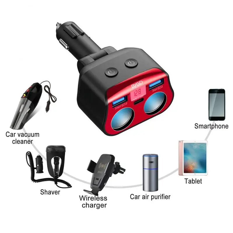 

Автомобильное зарядное устройство с двумя USB-портами, 120 Вт, QC3.0