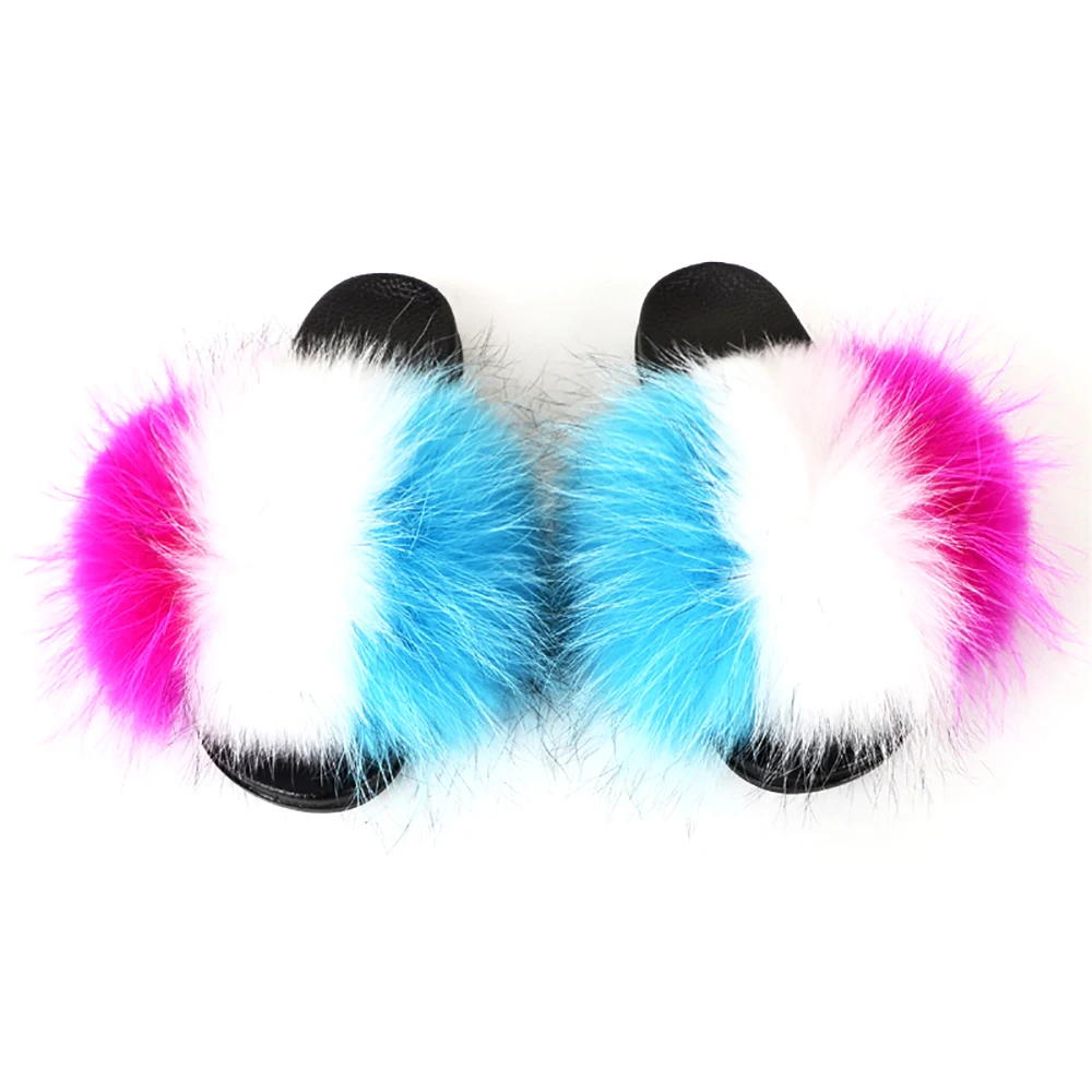

Real Raccoon Fur Women's Slippers New Summer Natural Raccoon Fur Vertical Pattern Plush Cute Plus Size Indoor Sandals TX44
