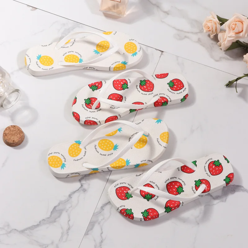 Женские летние уличные тапочки из ПВХ с милым фруктовым принтом Пляжные