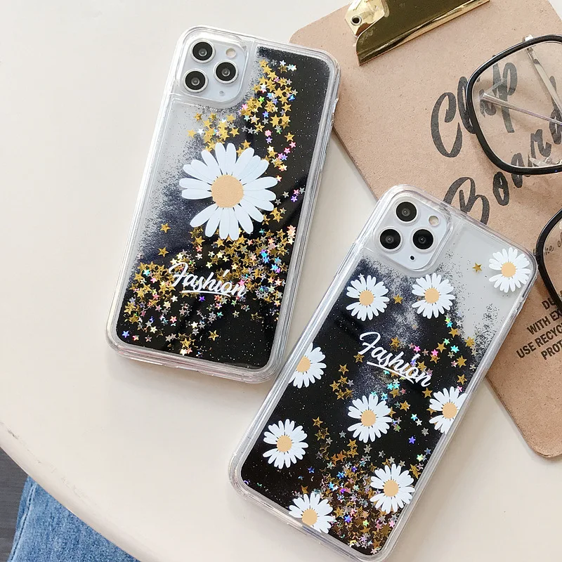 

Korea Daisy Black Quicksand Phone Case For iPhone11 XSMAX 78PLUS SE2020 soft Cover XR 6SP Skinny Shell Protection