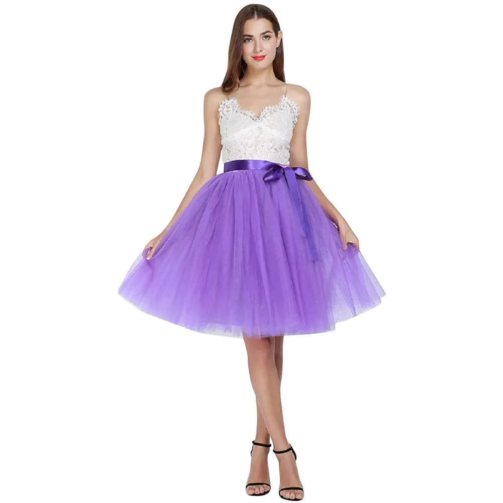 Делюкс 7 слоев Тюлевая юбка А-силуэта Высокая талия с плиссированной юбкой Для