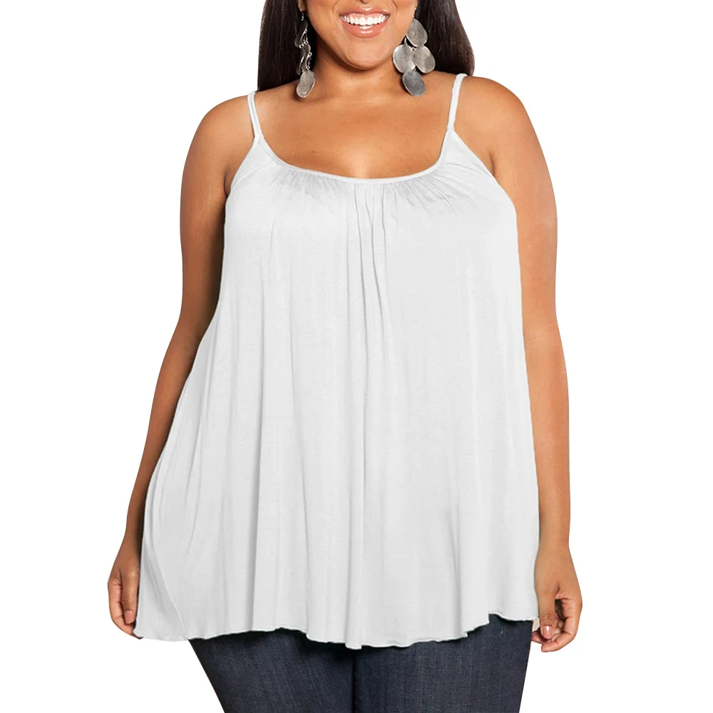

5XL Plus Size Round Neck Vest Halter Tops Women's Summer Sleeveless Pleated Summer Tank Top Loose Flowy Female Tunic Top D30