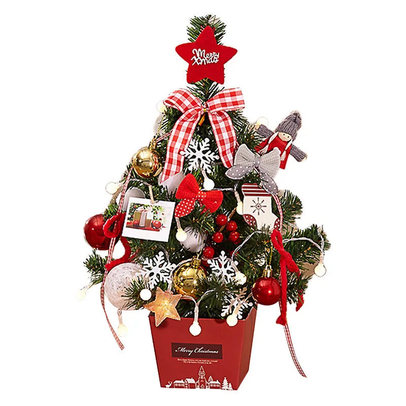

Mini Christmas Tree DIY with Decoration LED Lights for Table and Desk Xmas Party Xmas Eve Family Kids Gift