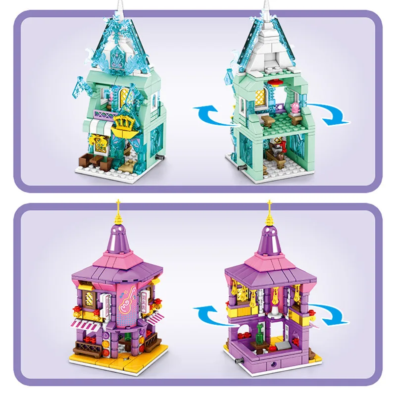 4 шт./лот аниме мультфильмы замороженный магазин уличный вид Строительные блоки