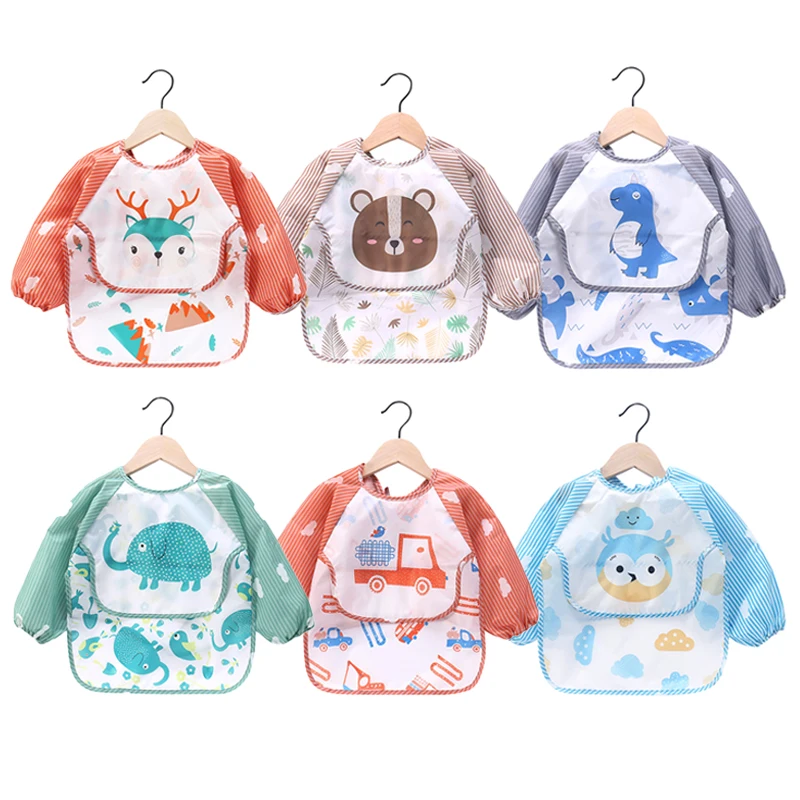 

SMGSLIB Baby Bibs Waterproof Infant Eating Children Drawing Long Sleeve Apron Baby Self Feeding Bib Boys And Girls Burp Cloth