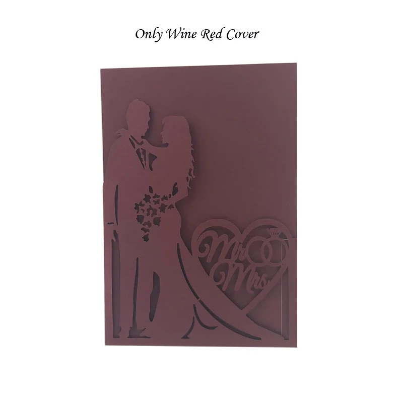 Only Wine Red Cover 1 шт Жених и невеста полый лазерный разрез свадебные приглашения открытки поздравительные открытки День Святого Валентина свадебные украшения вечерние принадлежности - Цвет: Only Wine Red Cover