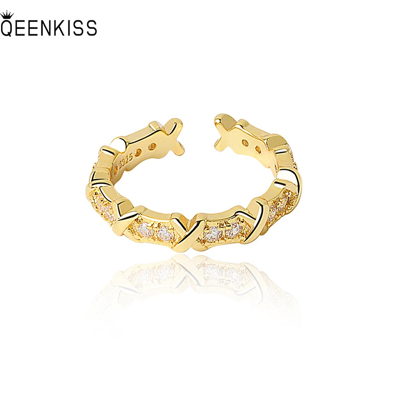 

QEENKISS RG6496 Fine Jewelry Wholesale Fashion Woman Girl Birthday Wedding Gift Twist AAA Zircon 18KT Gold White Gold Open Ring