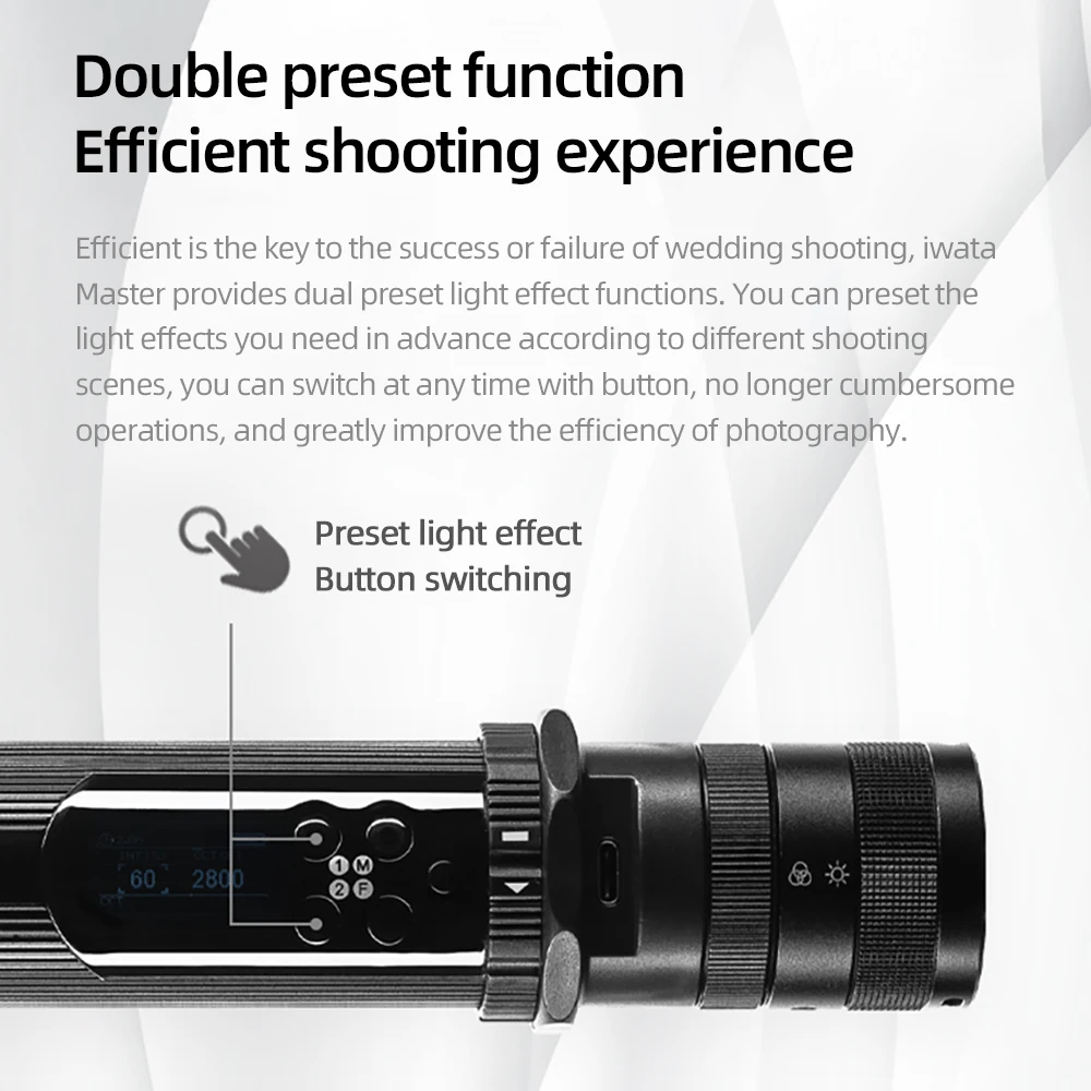 

IWATA 16W Master R/E Handheld RGB Colorful Lce Stick LED Video Light OLED Display with 2200mAh Built-in Battery (MA-01,MA-02)