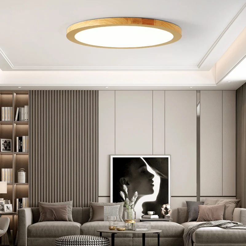 

Nordic LED Chandeliers Solid Wood Bedroom Ceiling Lamp Ultra-thin Original Wooden Study Room Guest House Lighting Light