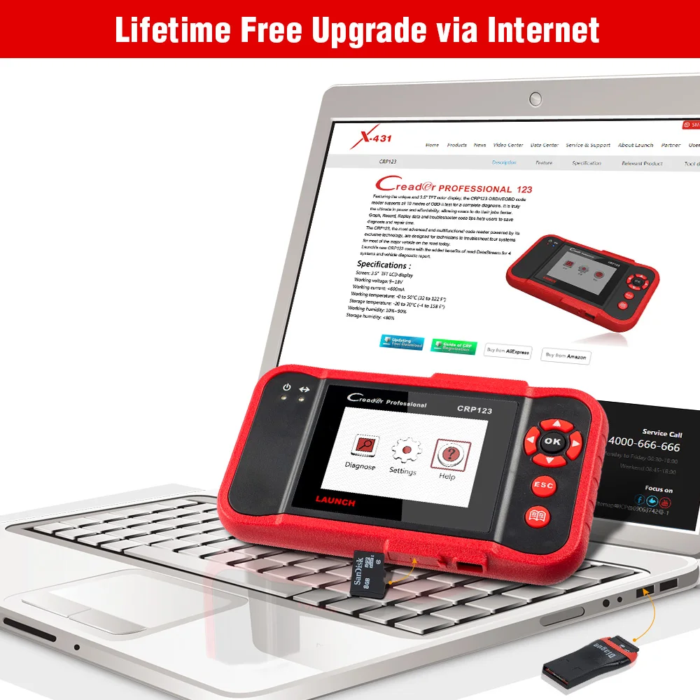 Диагностический сканер LAUNCH X431 CRP123 OBD2 EOBD автомобильный диагностический