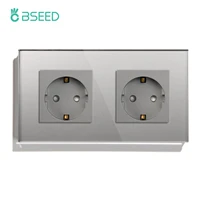 bseed eu standard wall socket double socket white grey black gloden crystal glass panel 157mm16a 110v 250v