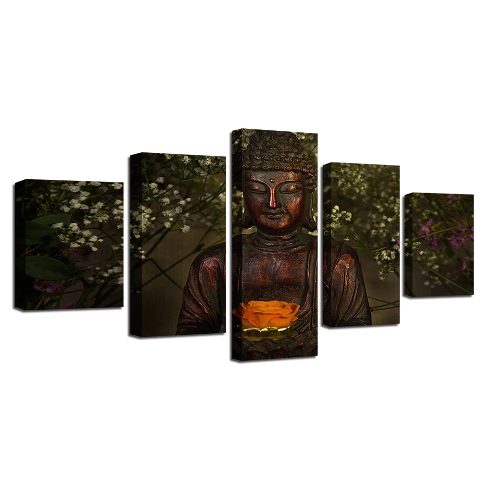 

HD Prints Home Decoration 5 Pieces Buddha Canvas Painting Wall Art For Living Room Modular Pictures New Classics Artwork Poster