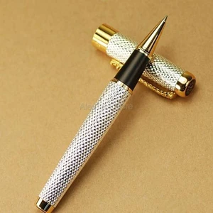 Jinhao 1200 Ancient Rollerball Pen Beautiful Ripple with Dragon Clip, Silver Metal Carving Ink Pens Collection Writing Gadget