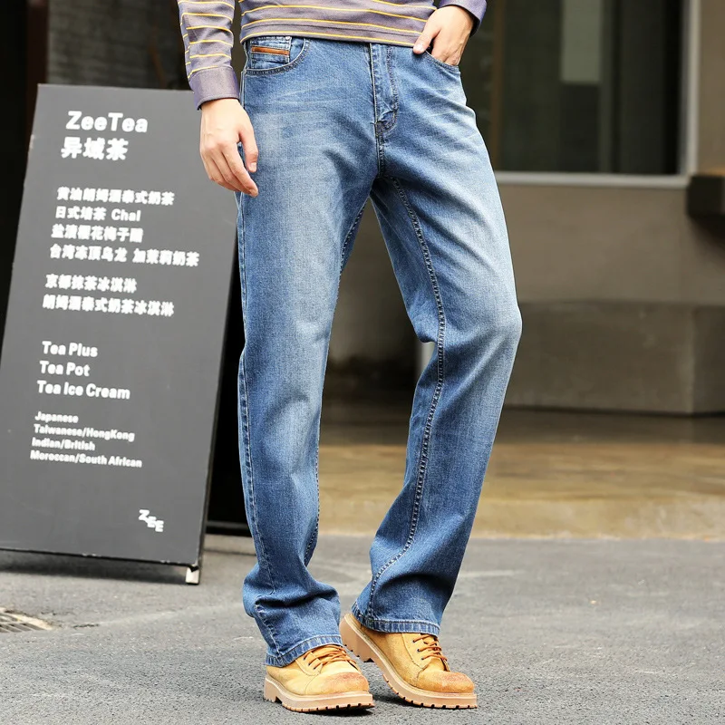 Men Baggy Jeans Straight Elastic Comfortable Blue Leisure Large Size Denim Pants Hip Hop Streetwear Skateboard Jeans  Trousers