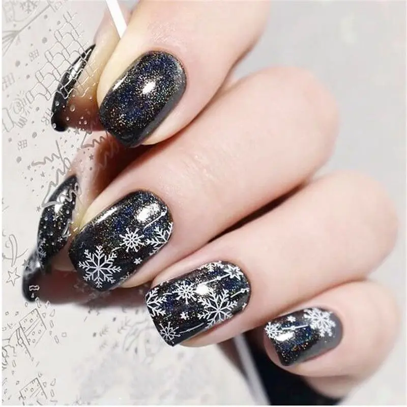 

Xmas WHITE Manicure Decals Christmas Glittery 3D Snowflakes Nail Art Stickers