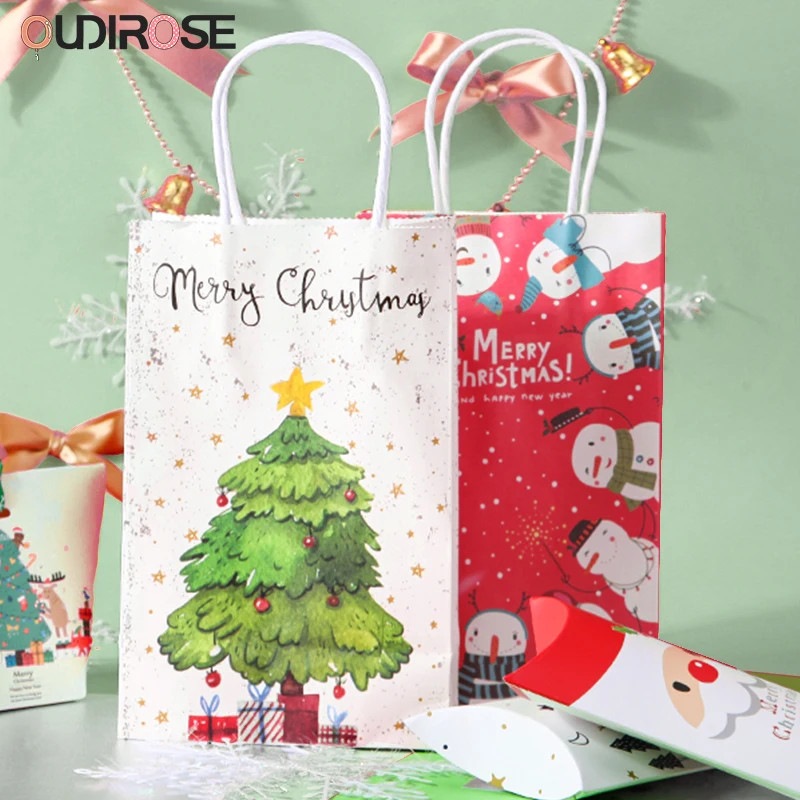 Рождественские бумажные портативные Подарочные сумки с мультяшным Санта