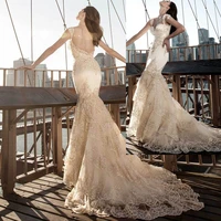 2018 vintage vestido de noiva renda luxury backless mermaid wedding dress lace crystals bridal dresses gowns chapel train