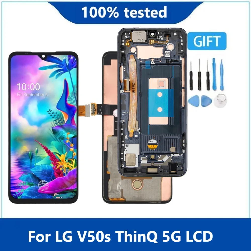 

ЖК-дисплей V50S ThinQ для 6,4 "LG V50s ThinQ 5G ЖК-дисплей V510, сенсорный датчик, дигитайзер в сборе, Замена с рамкой