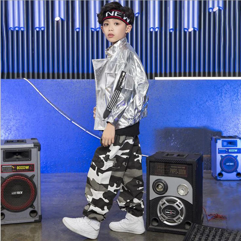 Модная детская одежда в стиле хип хоп серебристая куртка верхняя камуфляжные