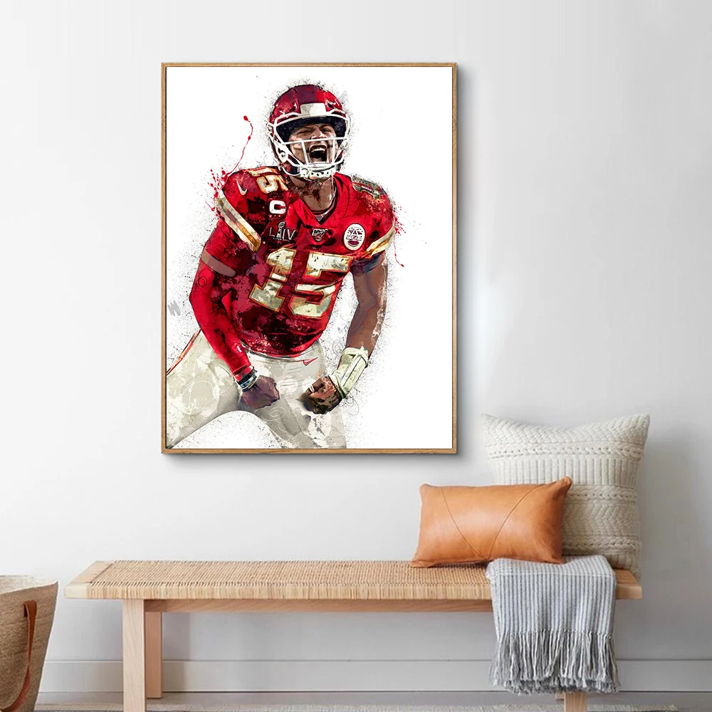

Kansas City Rugby Player Patrick Mahomes Posters and Prints Wall Art Canvas Football Art Painting for Living Room Home Decor