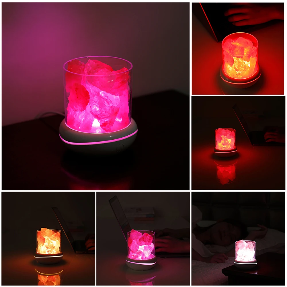 

Natural Himalayan Crystal Salt Stone Lamp USB Aroma Air Purifier Color Changing Night Light Bedside Table Ornaments Indoor Home