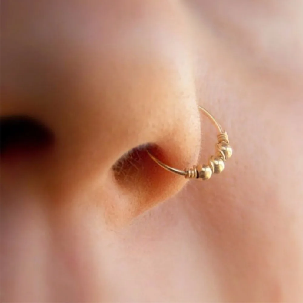 

3Pcs/Set Fashion Retro Round Beads Gold Color Nose Ring For Women Nostril Hoop Body Piercing Jewelry