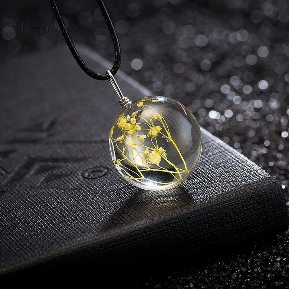 1 шт. стеклянный шар кулон в виде настоящего цветка травы одуванчика ожерелье