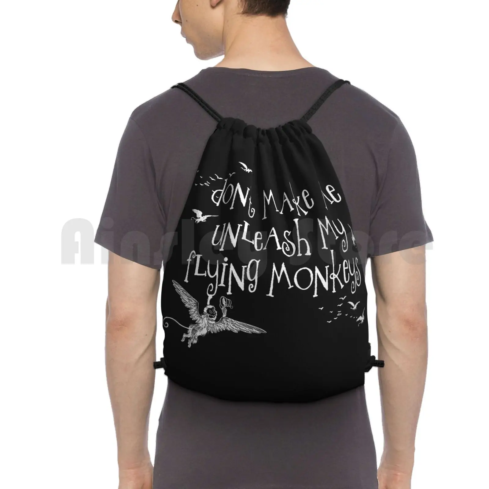 

Inspired-Don'T Make Me Release My Flying Monkeys-Chalkboard Art-Parody Backpack Drawstring Bags Gym Bag Waterproof Flying