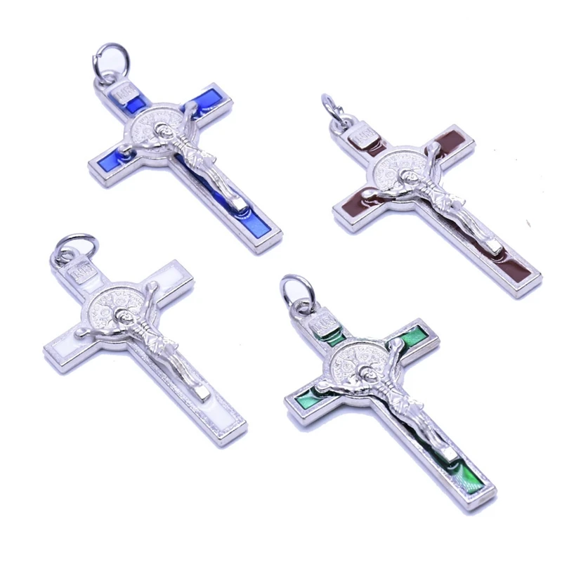 

QIGO Metal Enamel Jesus Cross Pendant Accessories Religious Jewelry