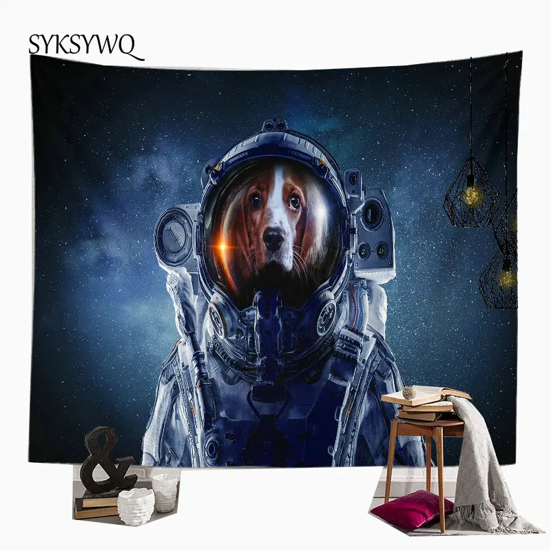 Собака астронавт настенный психоделический гобелен тканевый большой tapiz Плайя