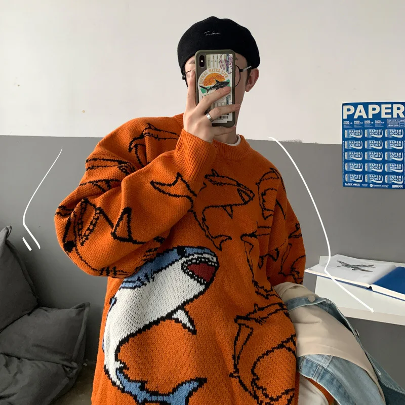 

Shark Sweater Men Women Winter Warm Pullover Harajuku Anime College Tops Christmas 2021 Aesthetic Design Y2k Clothes 3 Colors