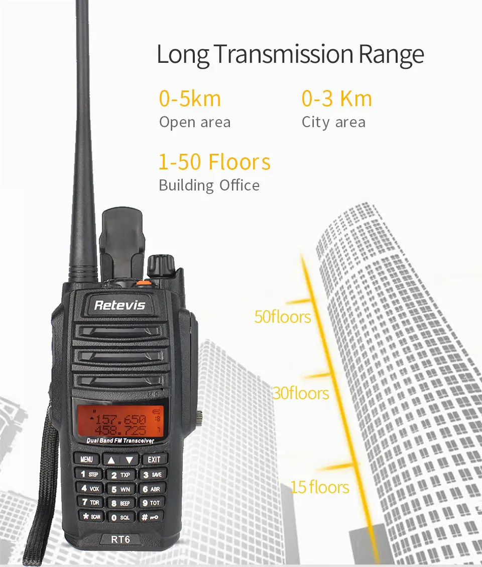 10 шт. IP67 водонепроницаемая рация Retevis RT6 VHF UHF Двухдиапазонная 5 Вт 128CH 1800 мАч сканирование FM Профессиональное двухстороннее радио+ кабель