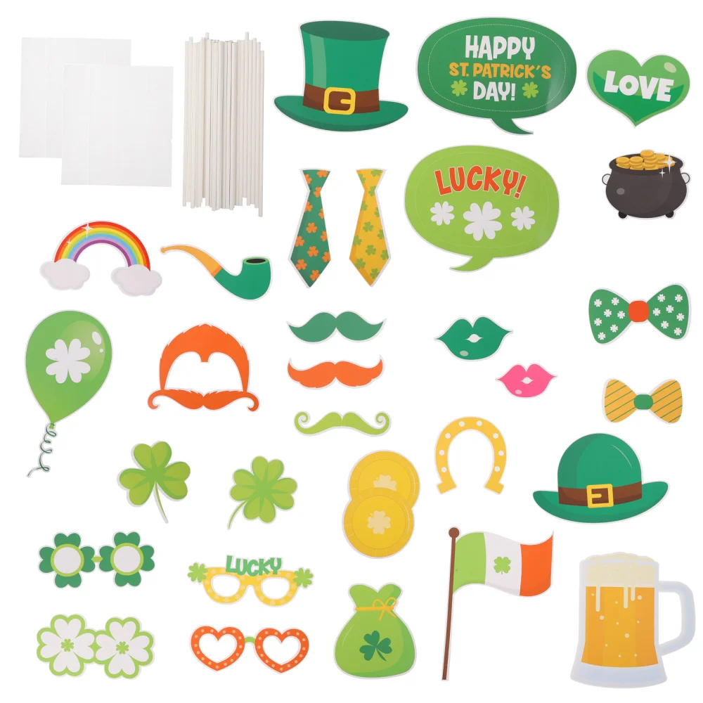 

1 Set of 30 Pcs St. Patrick's Day Photo Props Funny Shamrock Photo Props