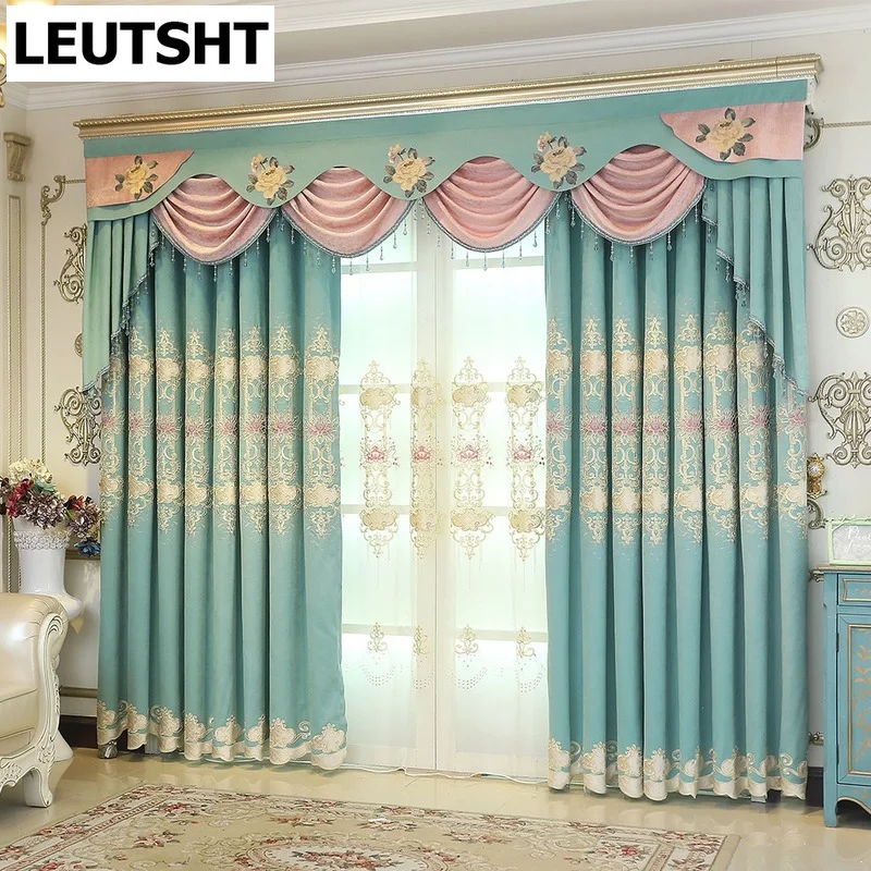 

European Style Curtains for Living Room Dining Bedroom High-end Embroidered Curtains Tulle Window Valance Can Be Customized