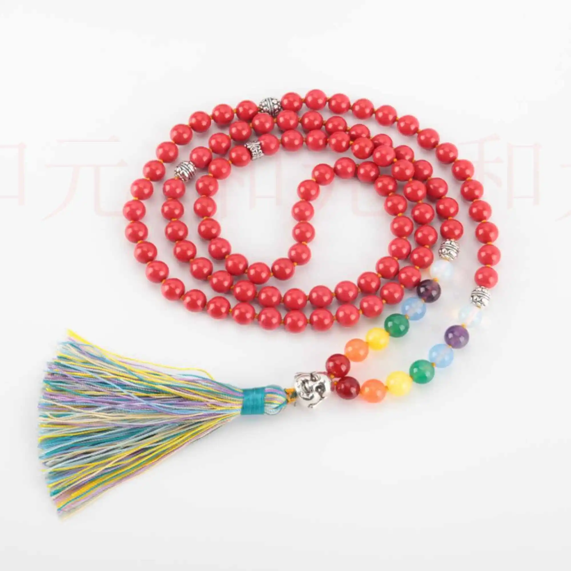 

8mm 108 knot red cinnabar silver Buddha head 7 chakra necklace Blessing Spirituality Chic Emotional Colorful Easter Pray Healing