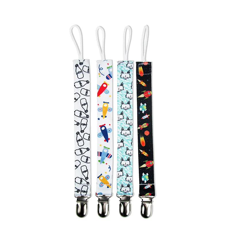 

4 Pcs/lot Baby Pacifier Leaches Chain Printing 25.5*2cm Pacifier Clip