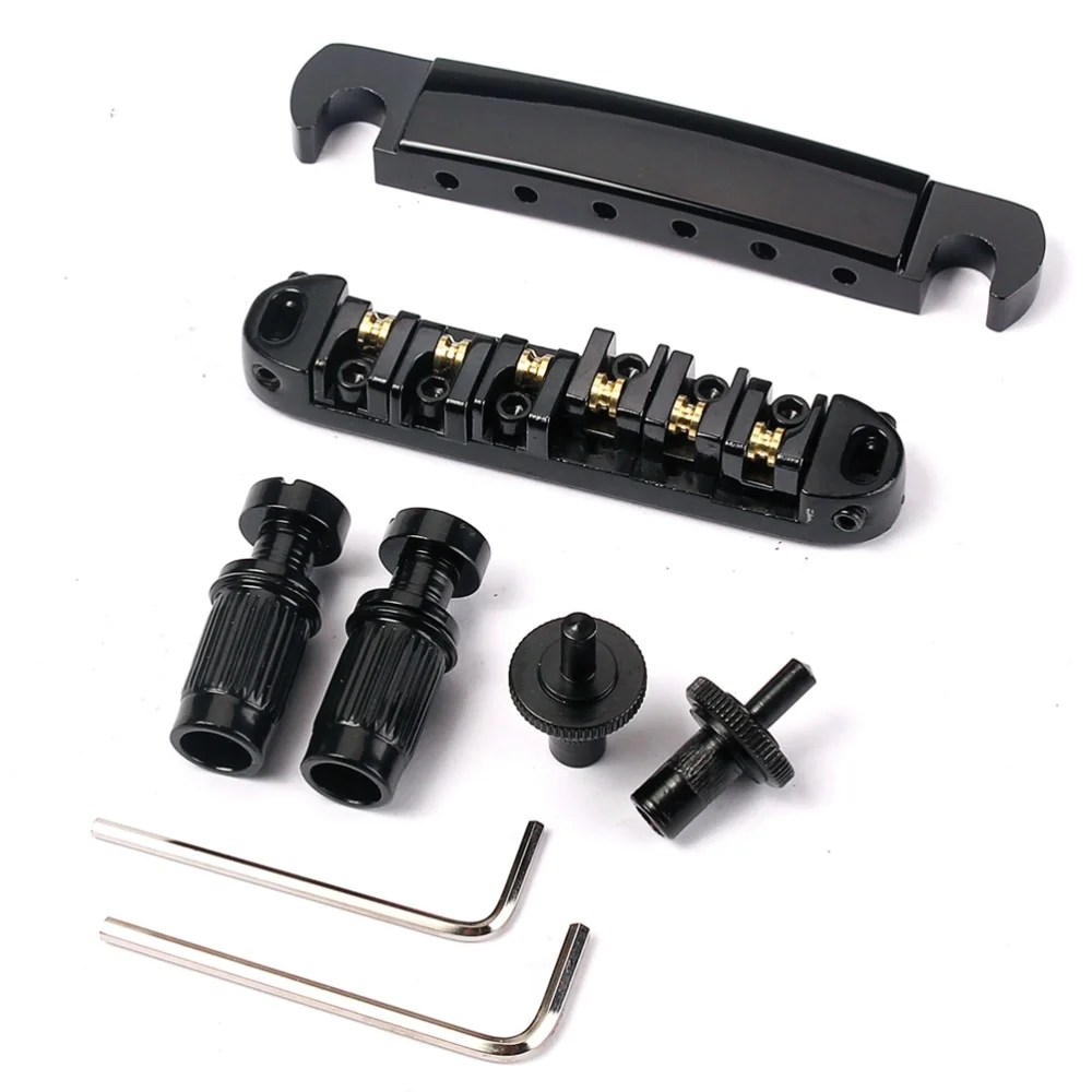 

Roller Saddle Bridge Tailpiece with Studs and Wrenches for LP SG Style Electric Guitar Replacement Parts (Black)