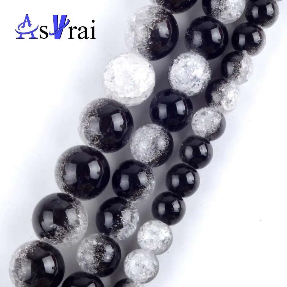 Натуральные черные и белые треснувшие зеркальные бусины для изготовления