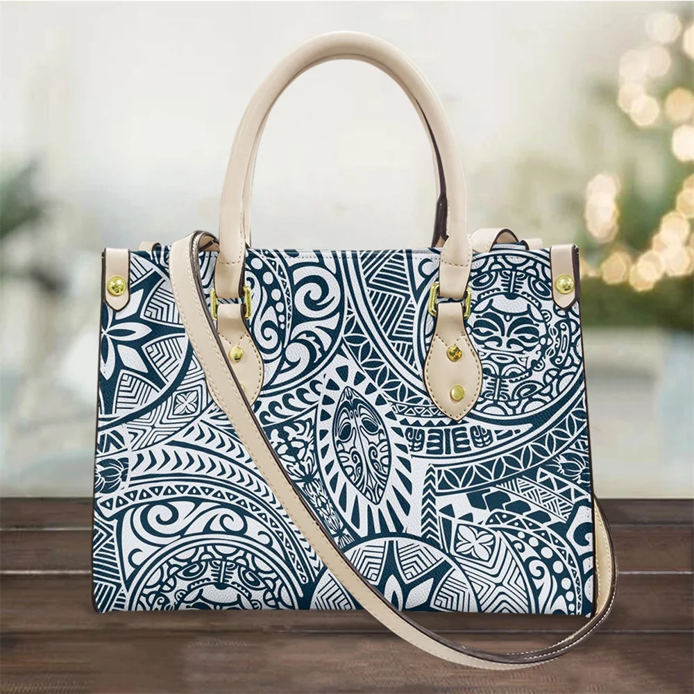 

Polynesian Tattoos Print Blue Purses and Handbags Luxury Designer Leather Totebag Women's Fashion Street Shoulder Telfar Bag Sac