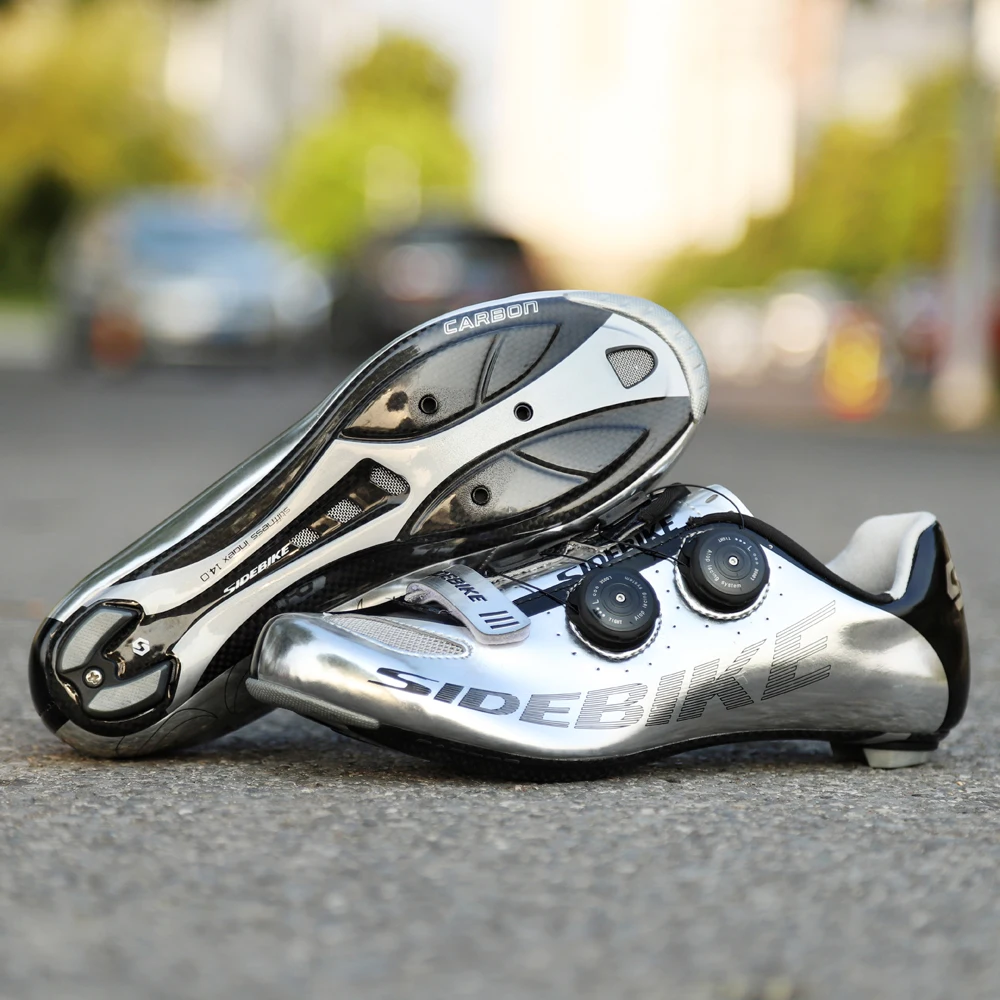New sidebike road cycling shoes carbon with SPD KEO cover racing bike men professional bicycle sneaker Mirror Silvery | Спорт и