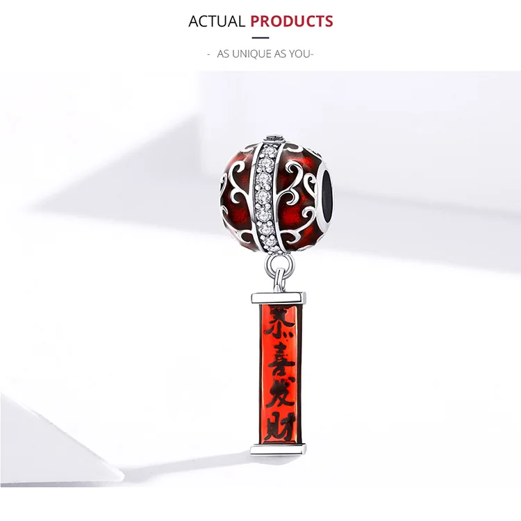Браслет Pandora, серебро 925,, китайский талисман на удачу, бусины S925, красный, талисман на удачу, Бог, талисманы для изготовления ювелирных изделий