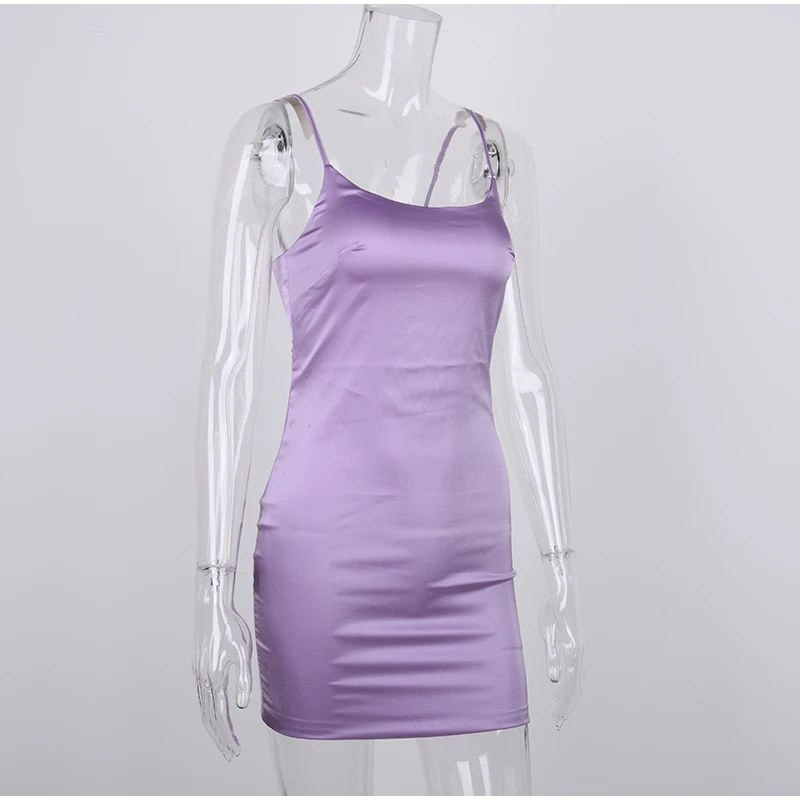Parthea Lavender Satin Dress Women Sexy Low Cut Backless Bodycon Dress Pink Party Club Wear Mini Dress Black Vestidos Robe Femme
