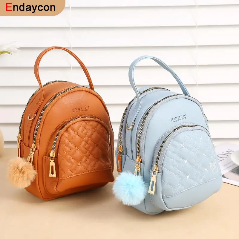

College Style Fashion Backpack For Women Lovely Fluff Ball Maiden Bag PU Leather Three-Layer Large Capacity Daily Lady Backpack