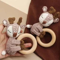 baby wooden teether ring diy crochet animal deer elk rattle bracelet infant teething nursing soother molar toys for newborn
