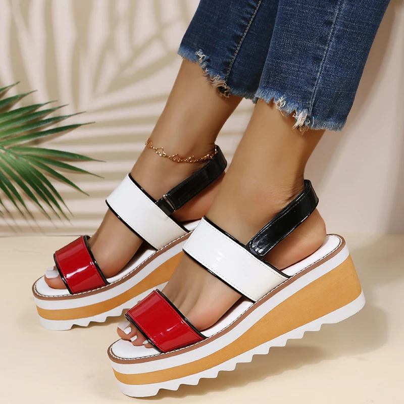 

Newly Arrived Summer Beach Wedge Sandals Women Collision Color Design Platform Gladiator Shoes Woman High Heels Sandalias Mujer