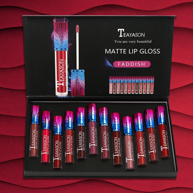 

TEAYASON 12PCS Set 12 Colors Velvet Matte Liquid Lipstick Pigment Nude Sexy Lip Gloss Long Lasting Waterproof Moisturizing Lips