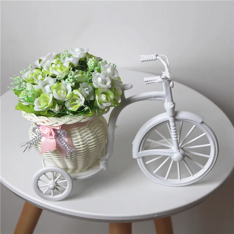 

Home Furnishings Elegant Idyllic Simulation Rose Flower Car Suit Bicycle Knitted Room Decoration Basket Fake Flower Diamond