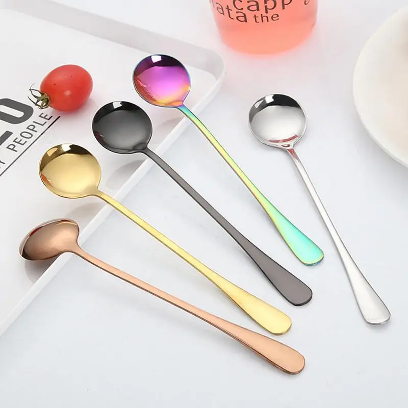 

Steel Coffee Scoops Long Handle Flatware Coffeeware Drinking Tools Dessert Spoon Milk Stirring Spoon Household Kitchen Gadget