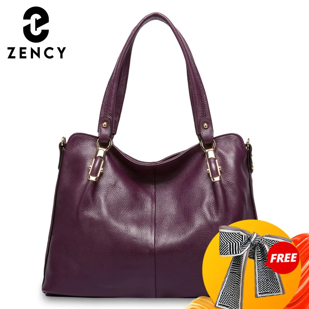Zency 100% из натуральной кожи Сумки роскошные Фиолетовые женские сумки через плечо