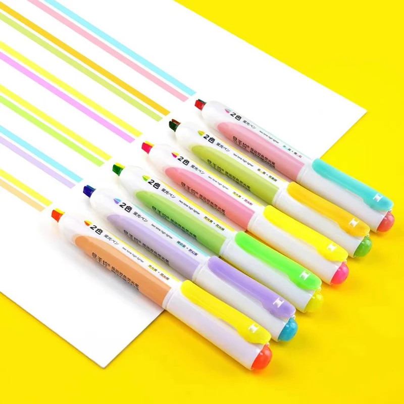 

1PC Highlighter Pen 2 Color In 1 Fluorescent Markers Refillable Retractable Highlighters for Marking Highliting Drawing Doodling